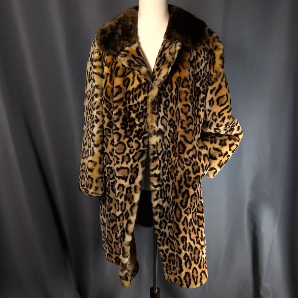 VTG 50s/60s Faux Leopard Cheetah Animal Print Mob Wife Coat Jacket 3/4 Sleeves